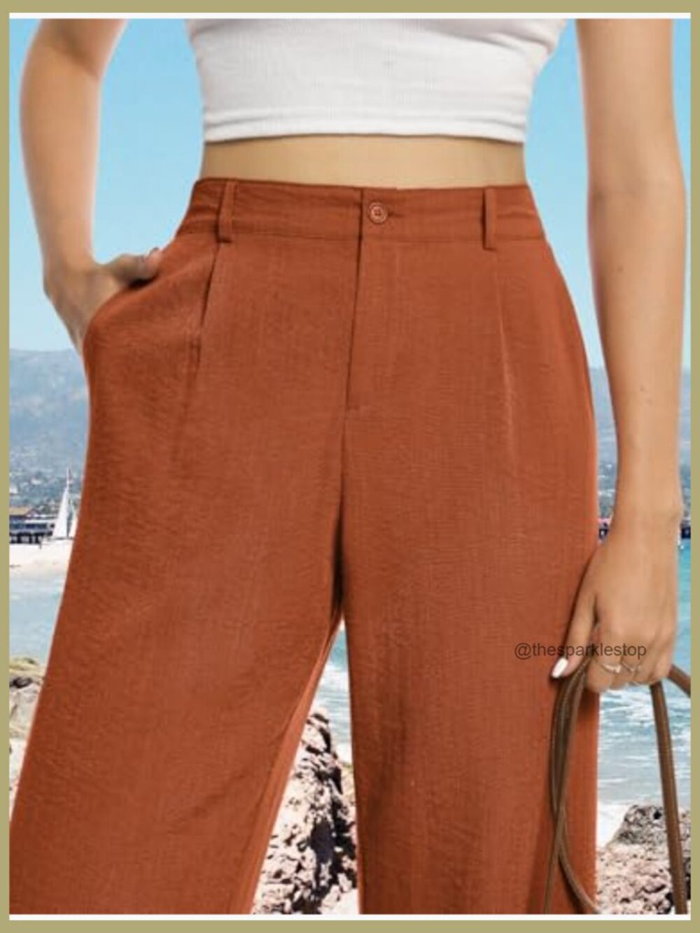 High Waisted Wide Leg Palazzo Pants with Pockets - Picture 2 of 7